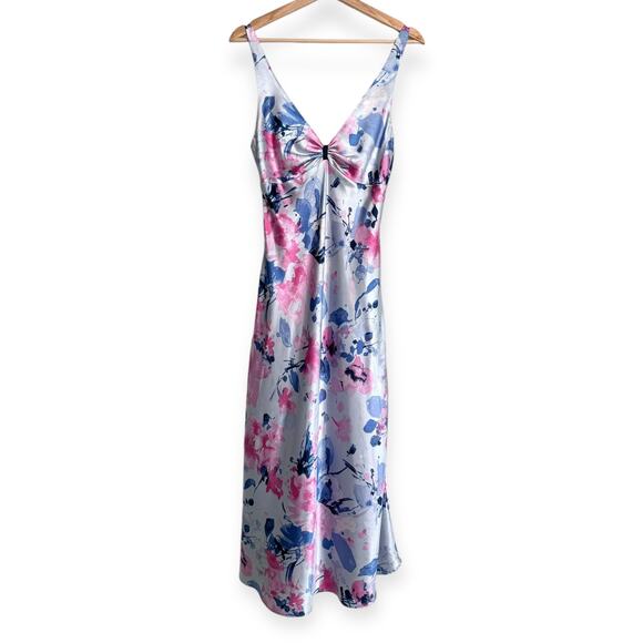Jones New York Satin Empire Waist Fairy Floral Y2K Maxi Slip Dress Womens Size M - Picture 1 of 13